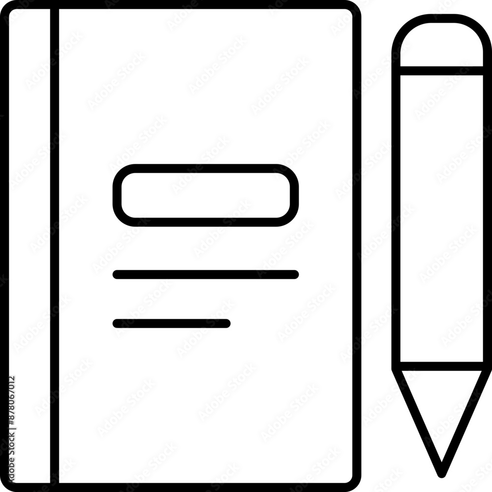 Poster line art notebook with pencil icon in flat style.