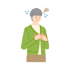 女性の更年期障害：洋服のボタンが上手くかけられず困るシニア女性