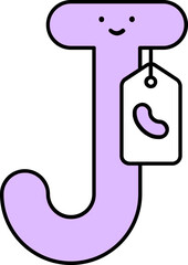 Cartoon Alphabet J for Jelly Bean Icon in Purple Color.