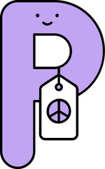 Cartoon Alphabet P for Peace Icon in Purple Color.
