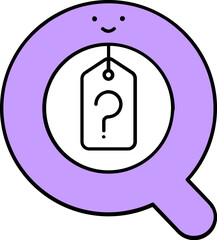Cartoon Alphabet Q for Question Icon in Purple Color.