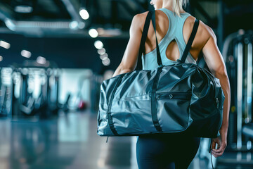 Fototapeta premium Teen athlete carrying gym bag for workout