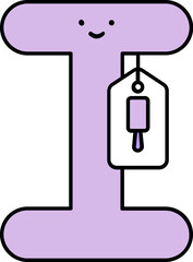 Cartoon Alphabet I for Ice Cream Icon in Purple Color.