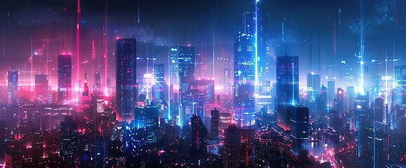 Fototapeta premium Futuristic Cityscape with Neon Lights