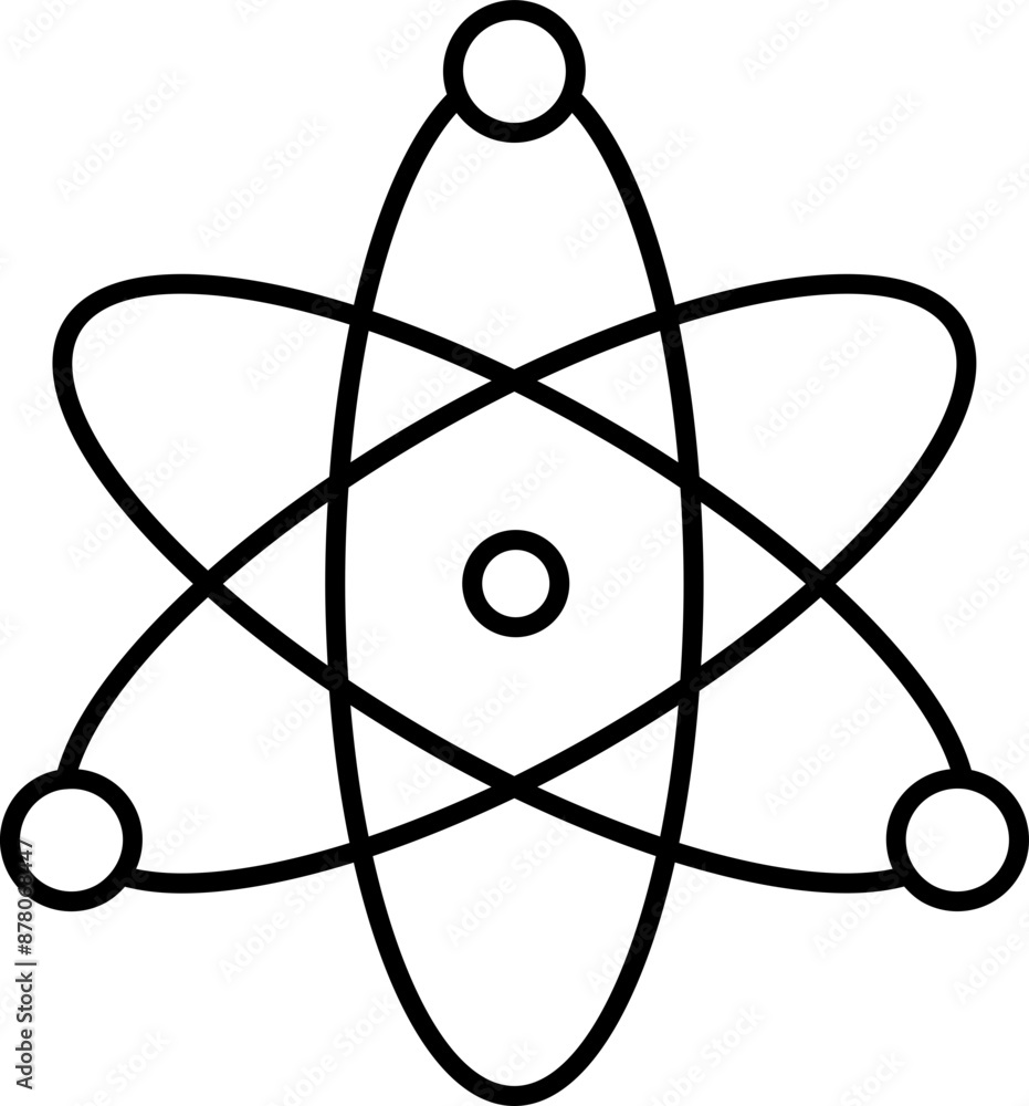 Poster flat style atomic structure icon in black line art.
