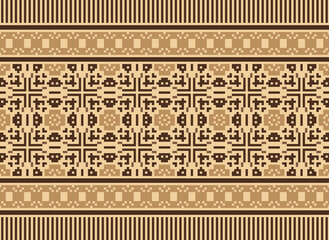 Pixel Ethnic Oriental Pattern Traditional Design for Clothing Fabric Textile Aztec African Indonesian Indian Seamless Pattern. Cross Stitch Embroidery Seamless.