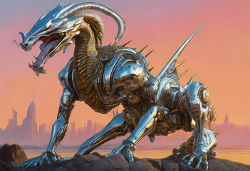 Guardian futuristic retro style with grain