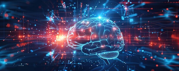 Fototapeta premium Digital Brain Illustration: Abstract Network of Knowledge and Information