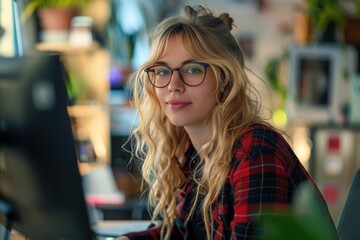 Businesswoman Working. Portrait of Beautiful and Confident Businesswoman in Modern Work Station