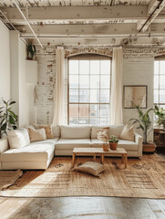 Fototapeta premium office warm design with large windows letting in soft, natural light