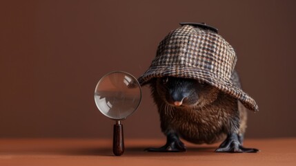 Fototapeta premium A bird holding a hat and peering at a magnifying glass inside another magnifying glass