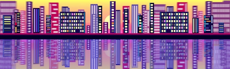 Fototapeta premium Neon city on the river background