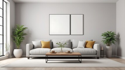 Title	
Stylish dark living room interior with gray sofa mock up, modern interior background, empty white wall mockup, 3d illustration