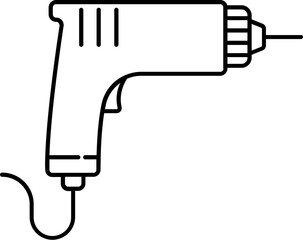 Drill Machine Icon in Black Line Art.