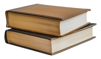 Two brown leather-bound books stacked, cut out - stock png.