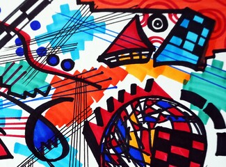 hand painted original impressionism art drawing abstract copic marker  geometric shapes