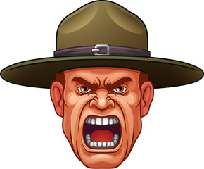 An angry drill instructor or sergeant bootcamp army soldier cartoon character