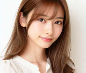 Naklejka premium 白いブラウスの美女