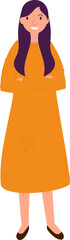 Illustration of Smiley Young woman folding hands in formal standing pose.