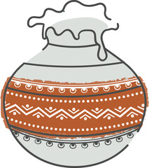 Doodle Style Pongal Dish in Mud Pot Element.