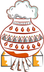 Doodle Style Illustration of Pongal Dish Cooking in Mud Pot Element.