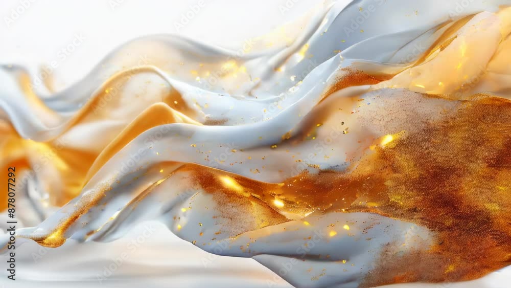 Poster elegant white and gold waves with shimmering particles, creating a luxurious and graceful abstract v