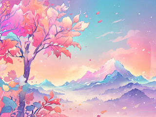 Gradient background with pastel colors autumn trees. AI generated