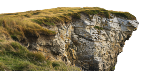A steep cliff face with grass and rocks in ireland, cut out - stock png.