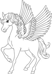A Pegasus horse with wings cartoon mythological animal from Greek myth illustration