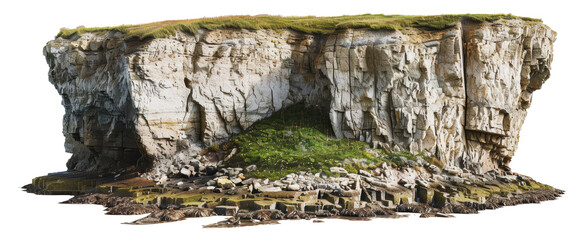 A rugged sea cliff with grassy top in the scottish highlands, cut out - stock png.