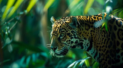  A tight shot of a cheetah in a tree, surrounded by leafy foreground, with a blurred background