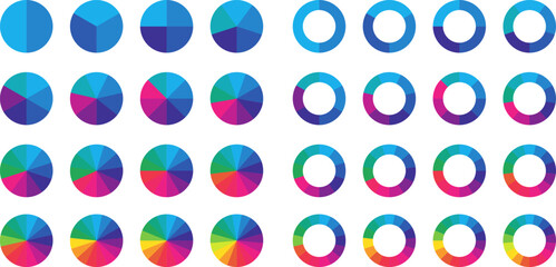 Set of vector pie charts with hue ring design