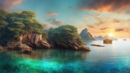 Fototapeta premium tropical island at sunset