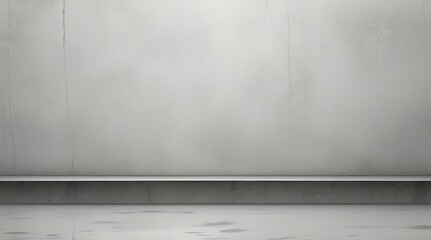 Minimalist room with gray concrete wall and floor and a simple shelf extending from the wall.