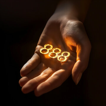 Auf der Handfl&auml;che steht in Gold die Engelszahl Zahl 888