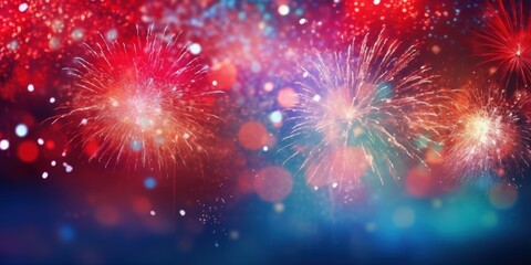 Fototapeta premium Fireworks Display in the Night Sky,Happy New Year, Beautiful creative holiday background with fireworks and Sparkling