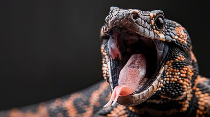 Fototapeta premium A tight shot of a lizard's mouth with its tongue extended