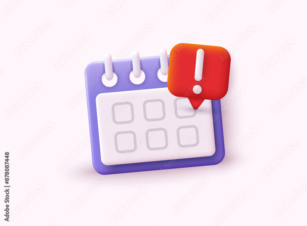Poster calendar icons mark the date and time for event meeting reminders. 3d web vector illustrations.