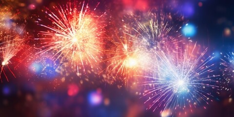 Fototapeta premium Colorful Fireworks Display,Happy New Year, Beautiful creative holiday background with fireworks and Sparkling