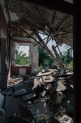 destroyed houses in a city lost in the war in Ukraine