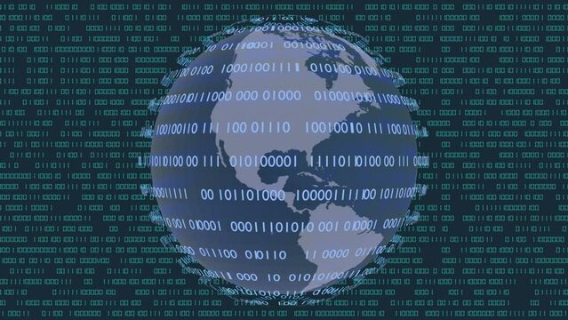 Filmato. Illustrazione 3D. Sfondo mondo digitale. Sequenza di zero e uno concetto di connessione globale tra persone, social network, e dispositivi informatici