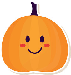 Sticker Style Smiley Pumpkin Cartoon Icon in Orange Color.