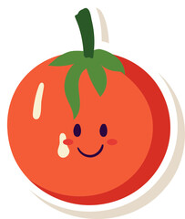 Red Smiley Tomato Cartoon Icon in Sticker Style.