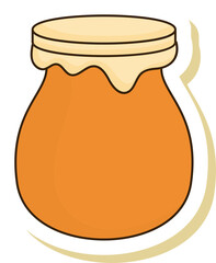 Isolated Honey Jar Icon In Sticker Style.