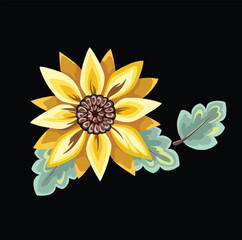 decorative decoration flowers stylized yellow sunflowers, vector illustration