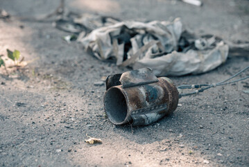 rocket fragments and mines in the city during the war in Ukraine