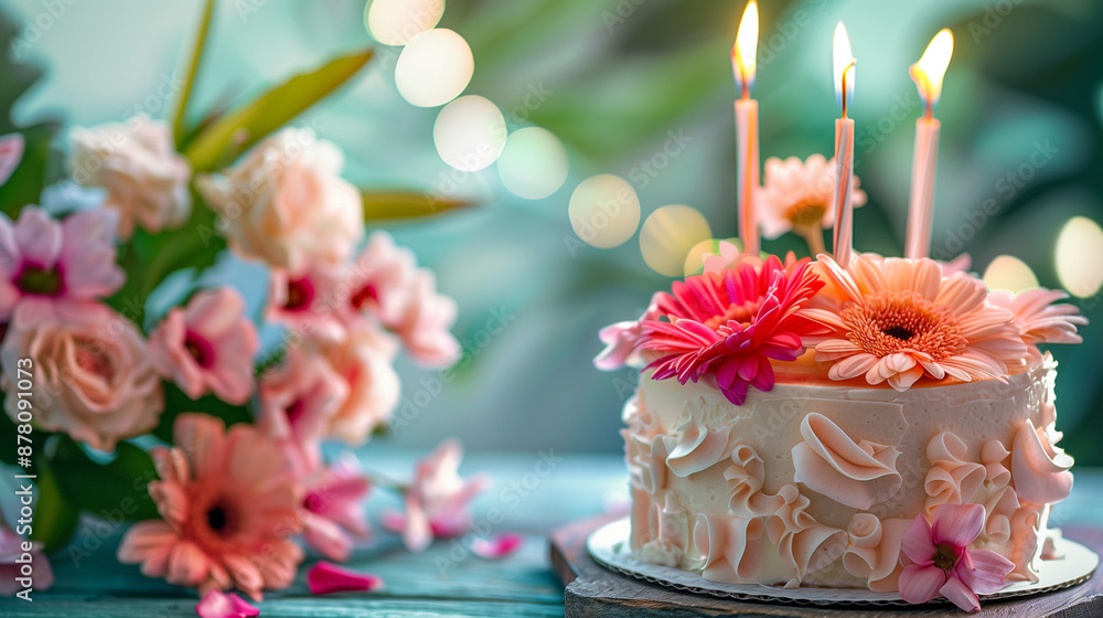 Wall mural birthday cake with 3 candles