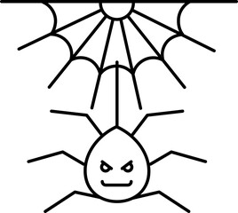 Scary Spider Web Icon in Black Line Art.