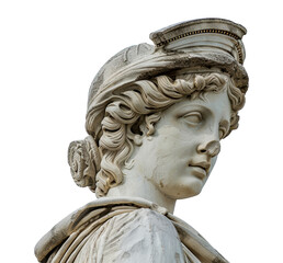 Obraz premium Close up of a classical marble statue of a woman wearing a headband, cut out - stock png.