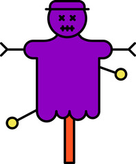 Flat Style Voodoo Doll Icon in Purple and Orange Color.